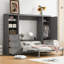 Grand lit escamotable mural avec placard, tiroirs et tablettes