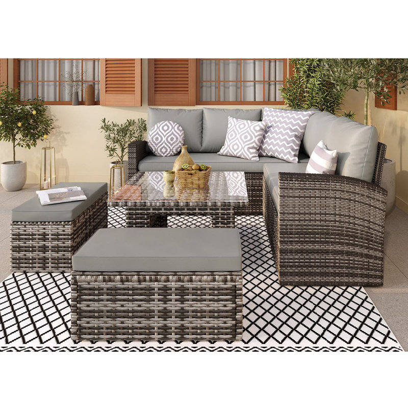 Debbagh Square 9 - Person 89cm Lift-up Long Dining Set, Grey