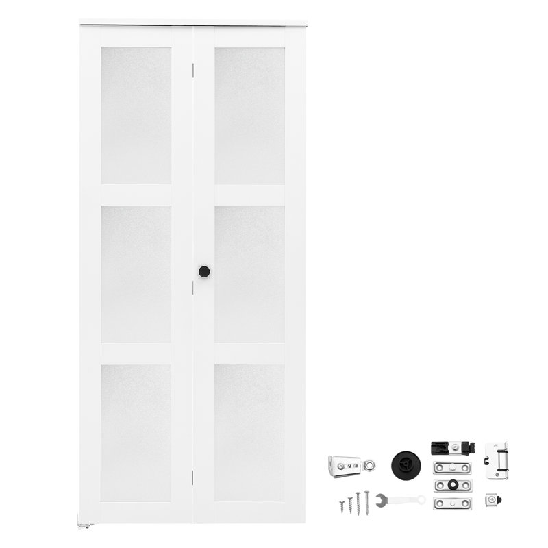 Portes de placard pliantes à 2 panneaux, 36 po (double 18 po) x 80 po, verre dépoli avec quincaillerie en métal et cadre composite durable, design contemporain et solution d'économie d'espace pour les placards et les chambres à coucher