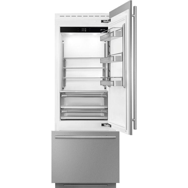 Réfrigérateur à fixation inférieure de 30 po, machine à glaçons automatique avec poignées, évaporateurs doubles et compresseurs à inverseur, écran tactile TFT
