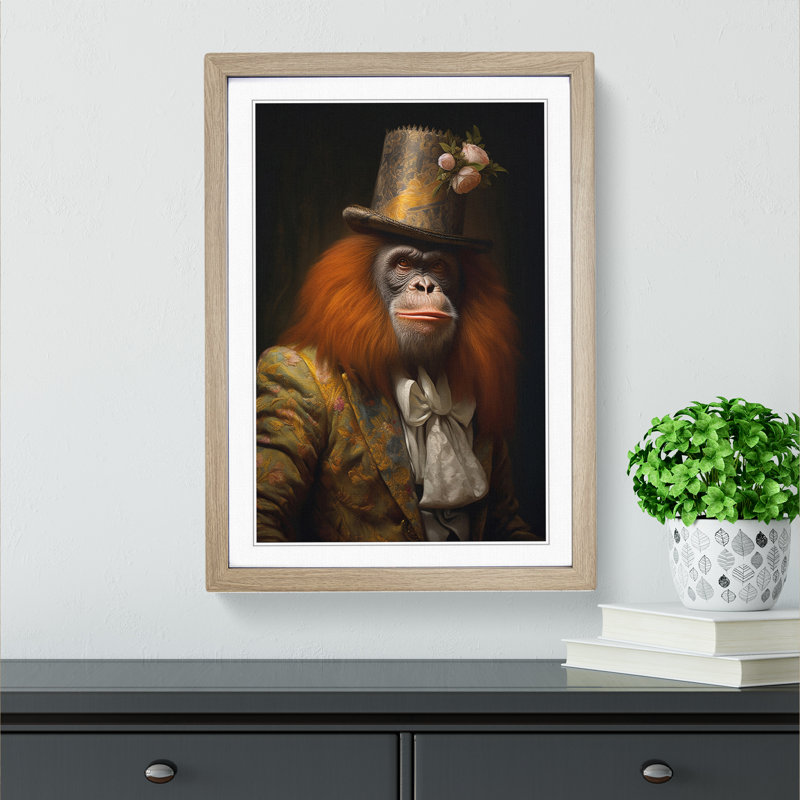 Orangutan Rococo - Single Picture Frame Print on Wood, Oak, 64cm H x 46cm W x 2cm D
