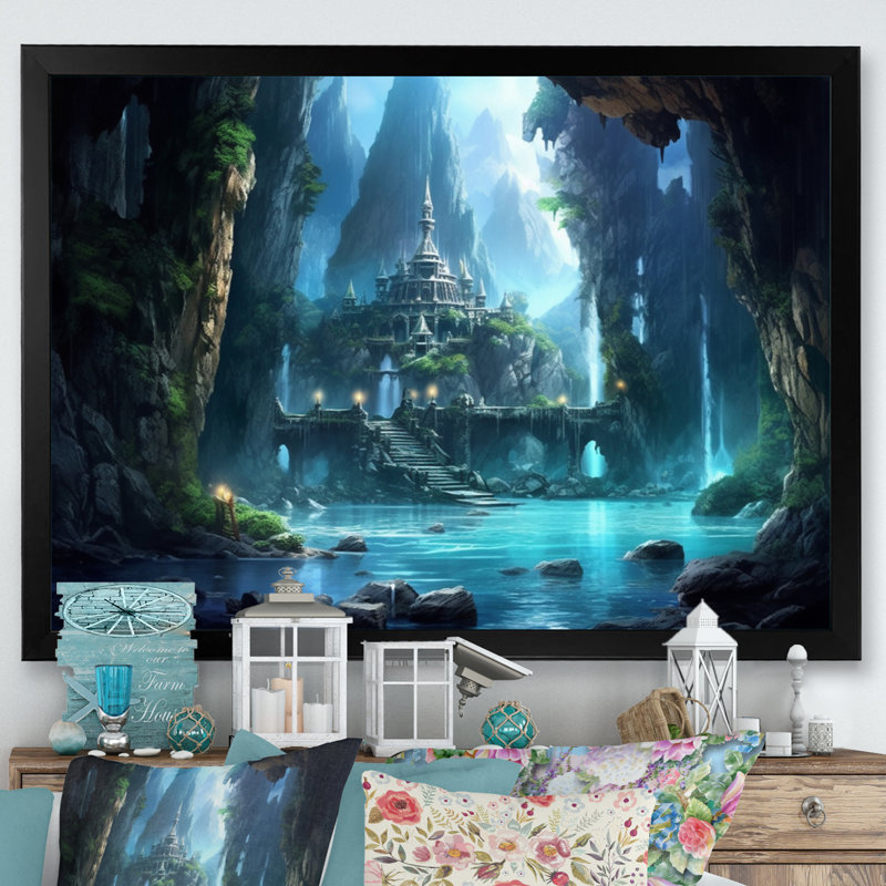 Château caché sur toile, Cadre simple noir, H 16 po x l 32 po x P 1 po
