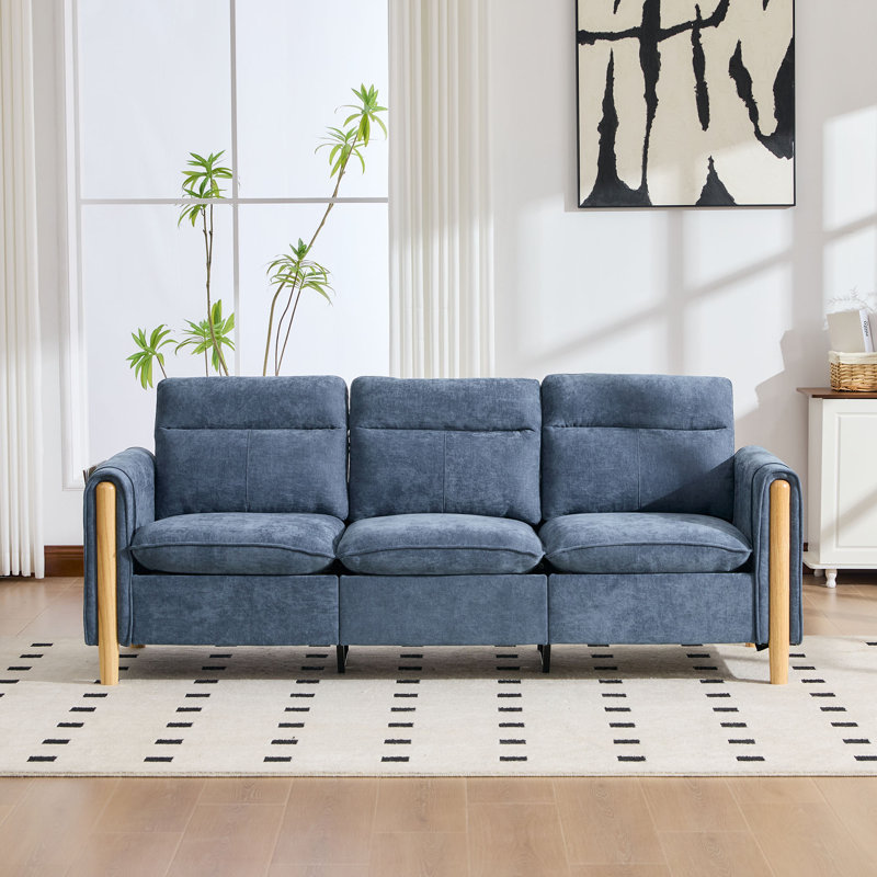 79" 3-Seater Modern Sectional Sofa,Upholstered Chenille Sofa Couch with Side Pockets for Living Room,Apartment, Navy Chenille