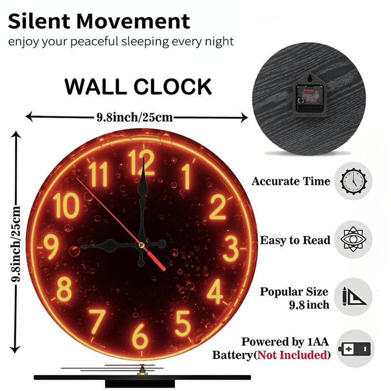 Horloge néon avec chiffres et bulles