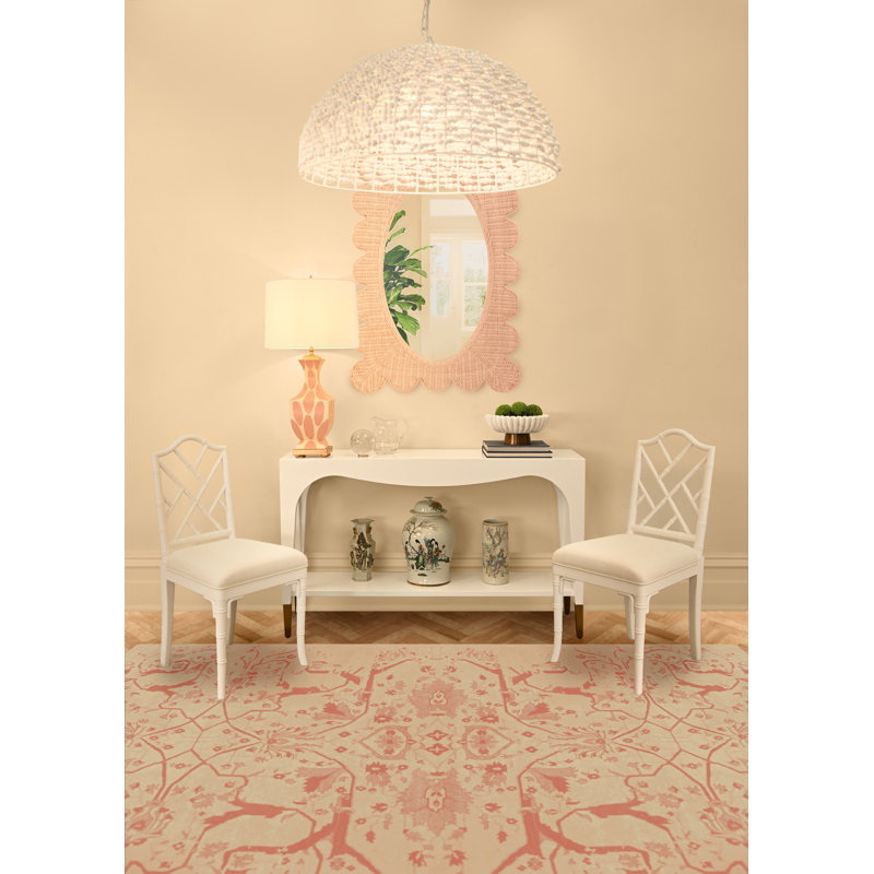 Rectangle Rattan Mirror, Woven Rattan Painted Pink