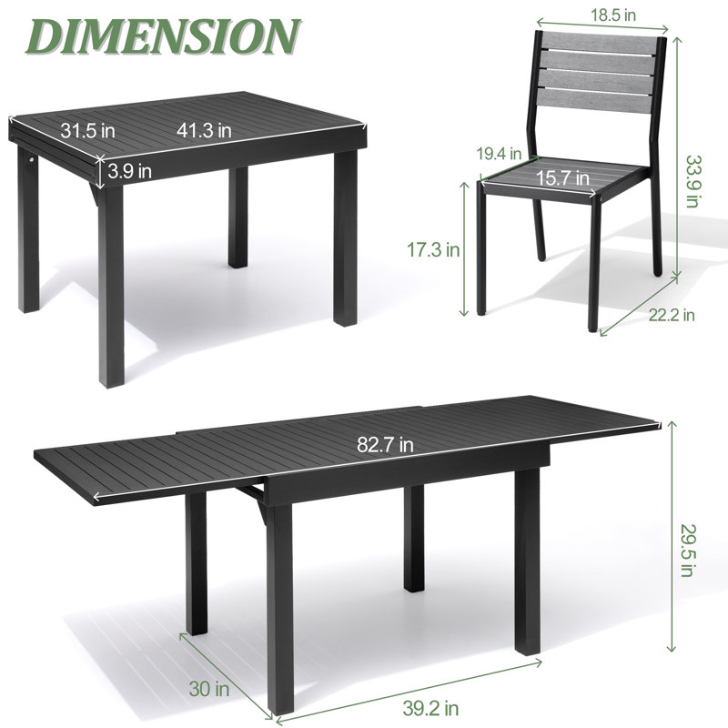 Betania Rectangular 6 - Person Outdoor Dining Set - Extendable Aluminum Table, 6 Armless Chairs, 6