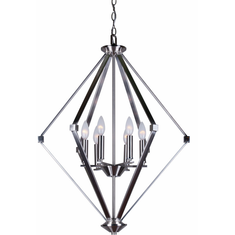 Lustree géométrique 6 lumières lanterne Wallen, Nickel brossé