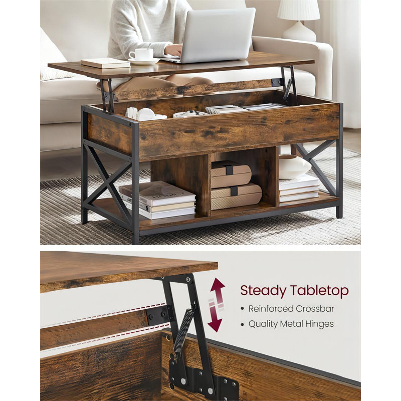 Rustic Brown and Black Lift-Top Coffee Table with Storage