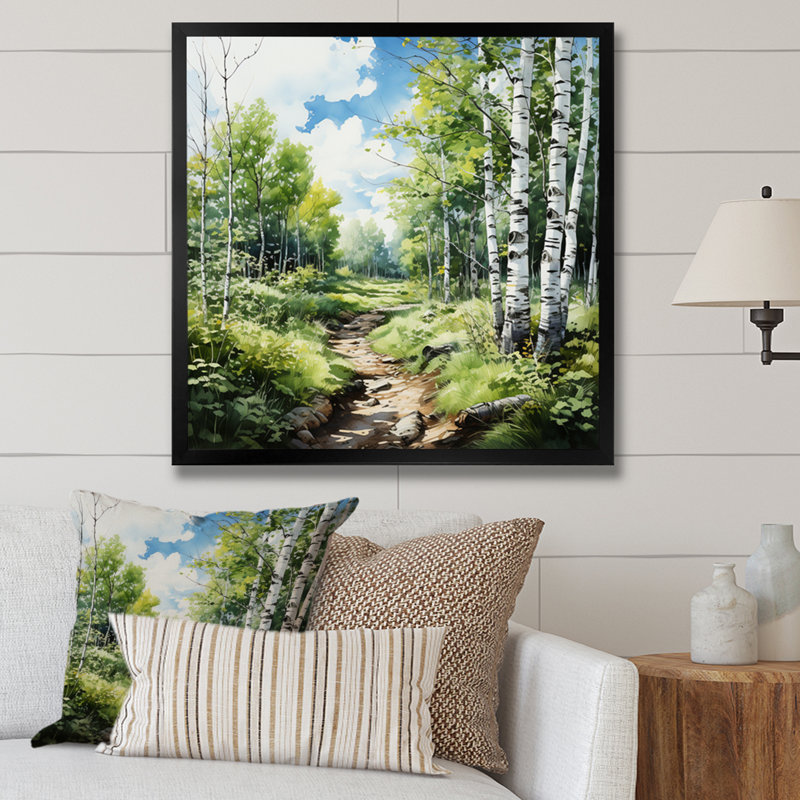 Birch Woods Whispering Winds XI - Forest Wall Art Living Room, H 24 po x l 24 po x P 1 po, Cadre simple noir