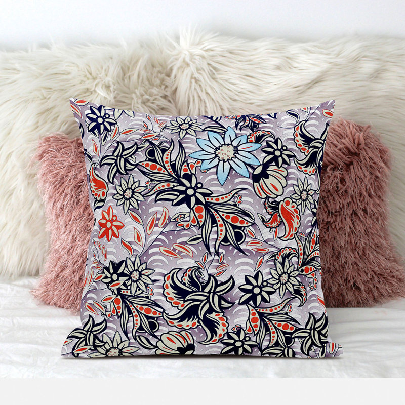 Floral Reversible Throw Pillow, 16" x 16", Purple/Black