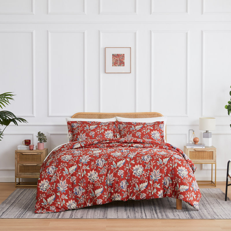 Jacobean Willow oversized duvet cover set, Red, Twin Duvet Cover + 1 Standard  Sham