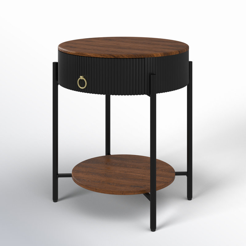 Woodville Side Table with Storage, Black, Brown/Black