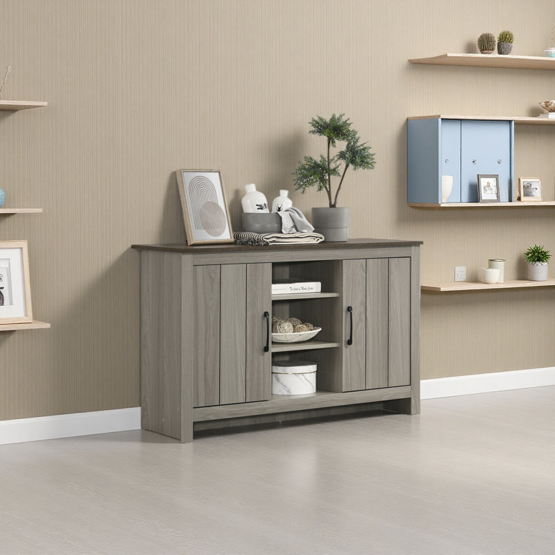Oak Console Table, Buffet Table, Sideboard With Shelves And Cabinet Doors