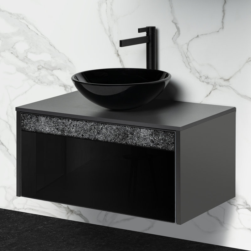 Single Bathroom Vanity with Wood Top, Black