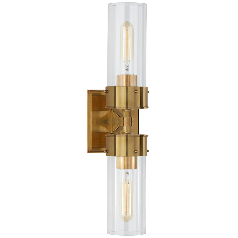 Thomas O'Brien Marais Large Double Bath Sconce, Hand-Rubbed Antique Brass, Clear