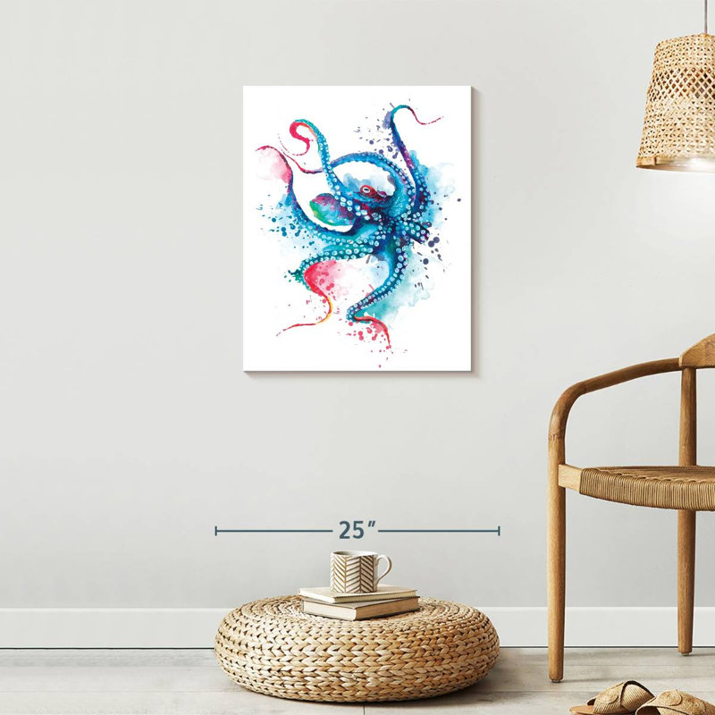 Blue Octopus Splash sur impression sur toile, H 25 po x l 20 po x P 1,25 po