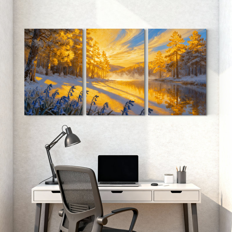 Hiver forêt Golden Sunrise, H 30 po x l 60 po