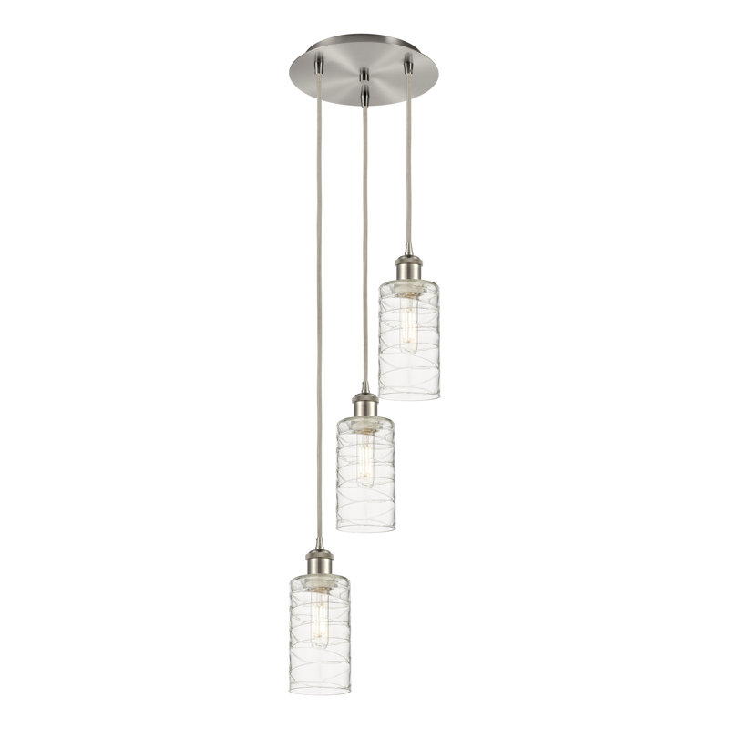Caius - Luminaire suspendu suspendu à 3 lumières, Tourbillon déco, H 132,88 po x l 12,63 po, Nickel satiné
