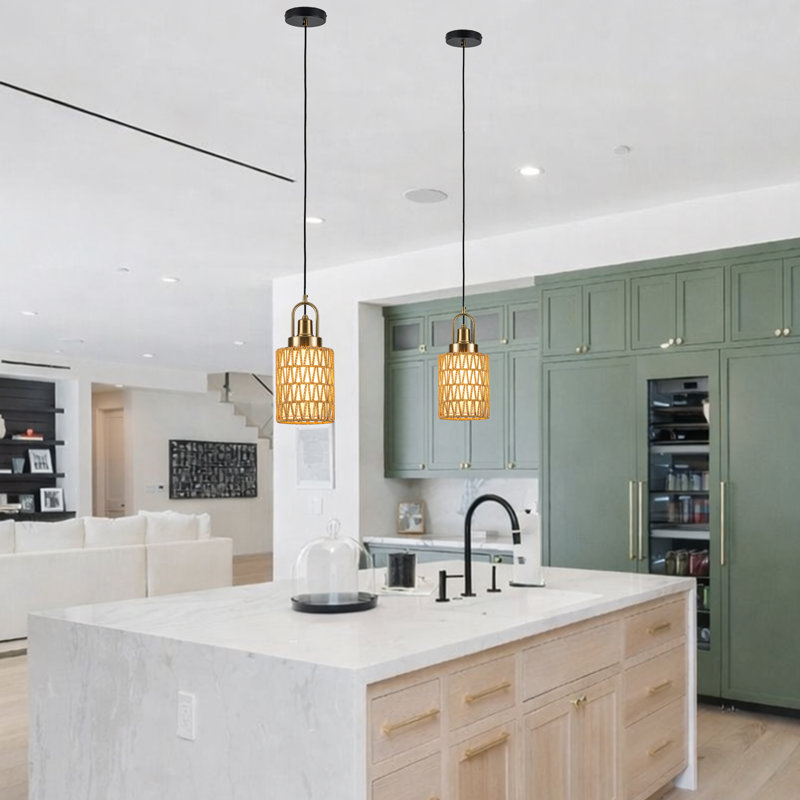 Modern Boho Hand Woven Rattan Linen Pendant Light