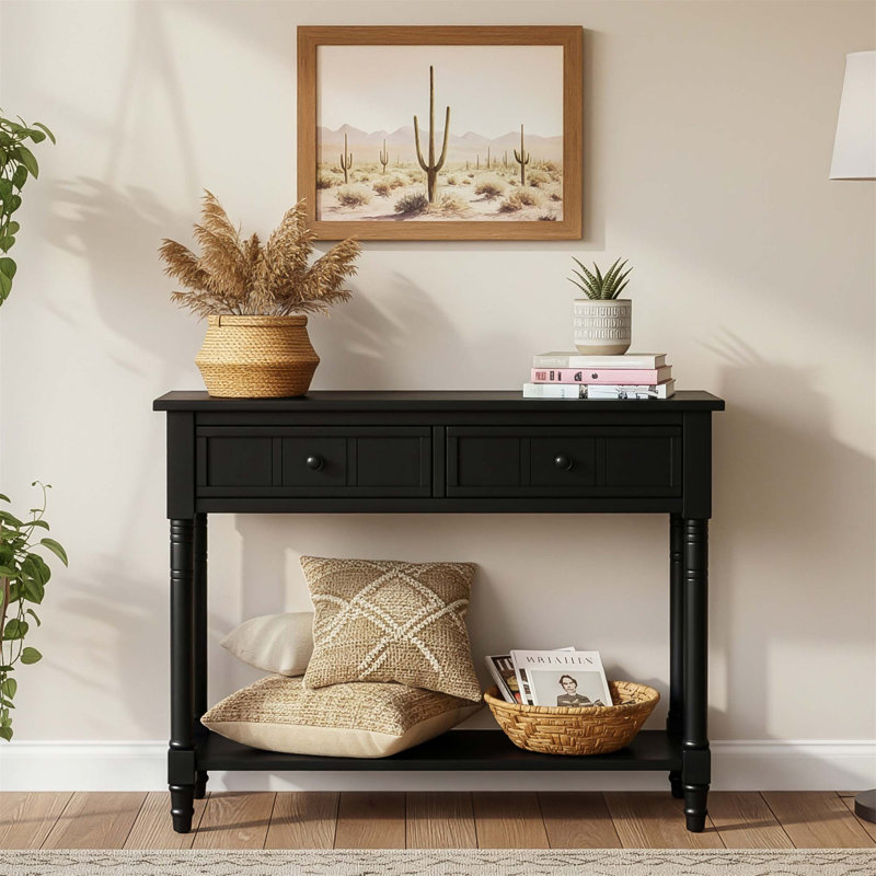 Console Daisy Series avec deux tiroirs et une tablette inférieure, conception traditionnelle pour une décoration polyvalente