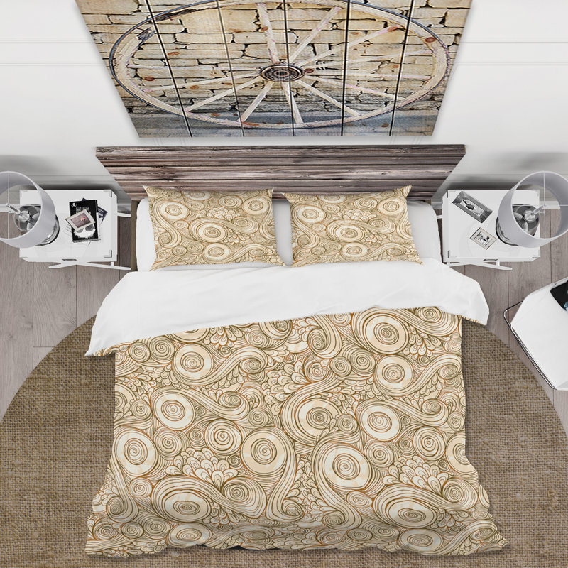 Ensemble de housse de couette bohémien Retro Asian Sepia Waves - Microfibre polyester