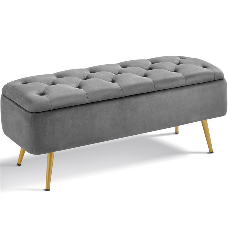 Gray Fabric Polyester Upholstered Ottoman