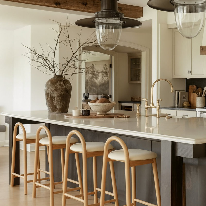 Tabouret de bar 27 po Calvin, Naturel, Crème végétalien en cuir