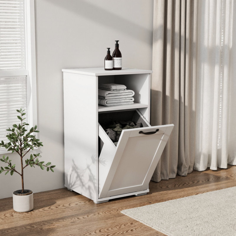 Space-saving Laundry Cabinet With Removable Liner – Single Hamper Organizer With Open Shelf For Dorms & Apartments