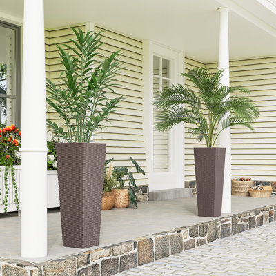 Grandes jardinières 32 pouces pour plantes d'extérieur, ensemble de 2 pots à fleurs en plastique avec trous de drainage, brun