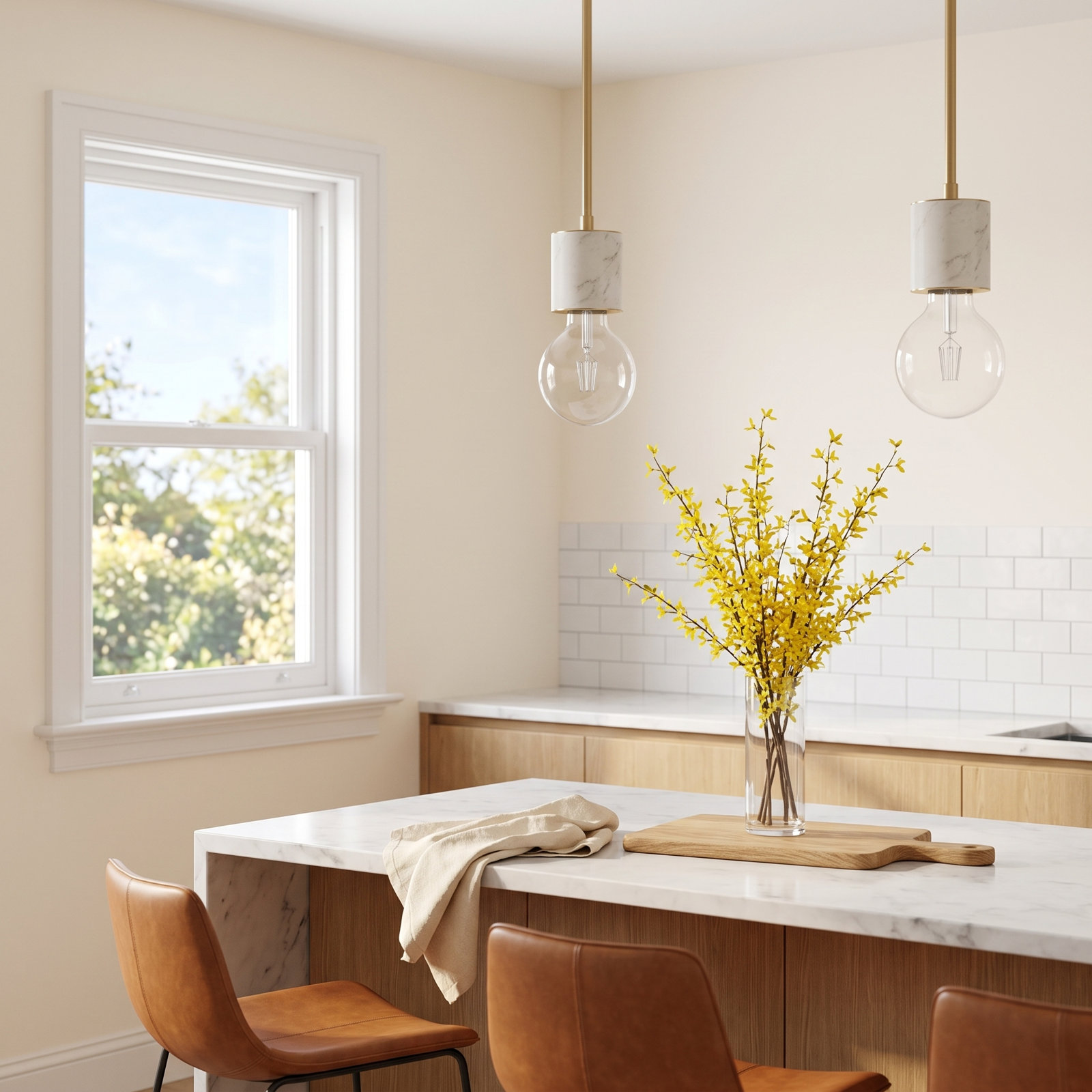Single Light Pendant, Vintage Brass/White
