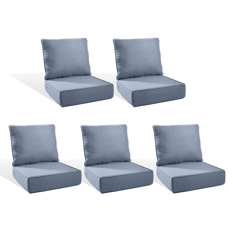 6" Outdoor Cushions For Patio Furniture, 22X24x6 Thick Seat Cushion Set Of 5, Fade Resistant Couch Chair Replacement Cushions High Density Deep Wicker Chair Cushion W/Removable Cover