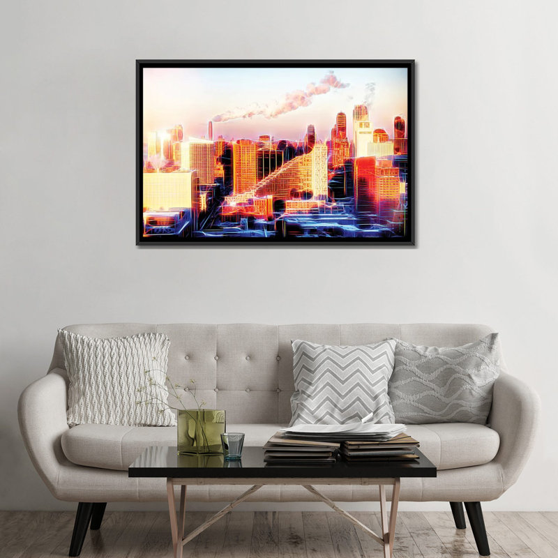 « coucher de soleil » sur toile, H 18 po x l 26 po x P 1,5 po, Toile avec cadre noir, Pas de tapis