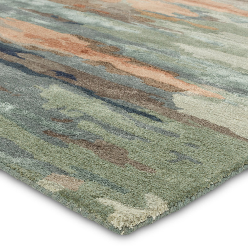 Comito Ryenn GES61 Handmade Abstract Sage and Peach Area Rug, Rectangle 12' x 15'