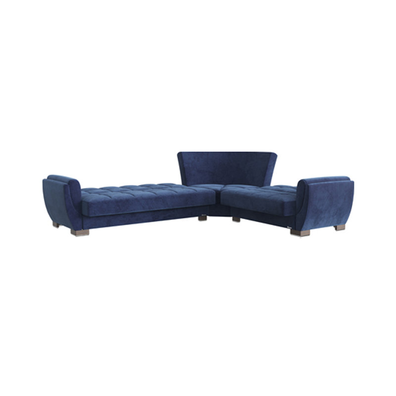 Canapé-lit modulaire réversible en forme de L avec sièges de rangement Oliveras, Microfibre bleue, Noir / blanc