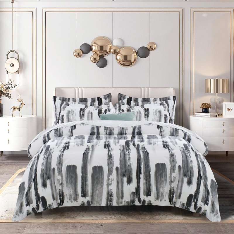 Microfiber Printed Duvet Cover - Soft, Lightweight, Fade-Resistant Bedding with Matching Pillowcases, Grey Stripe