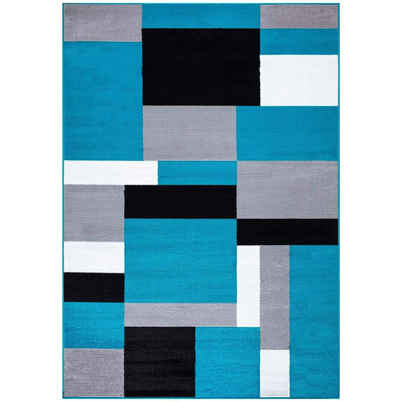 KILAS Teal Black Area Rug & Runner – Non-Slip Polypropylene Carpet for Hallway, Bedroom & Kitchen, Rectangle 80 x 150cm
