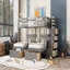 Lit superposé double au-dessus de simple et simple, lit superposé triple en bois avec tiroirs et garde-corps, gris-245766476