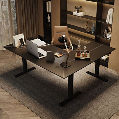 Black L-Shaped Solid Wood Standing desk