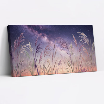 Tall Grass Against Purple Milky Way Canvas Wall Art