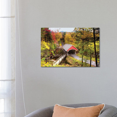 The Flume Covered Bridge, New Hampshire by George Oze - Wrapped Canvas Print