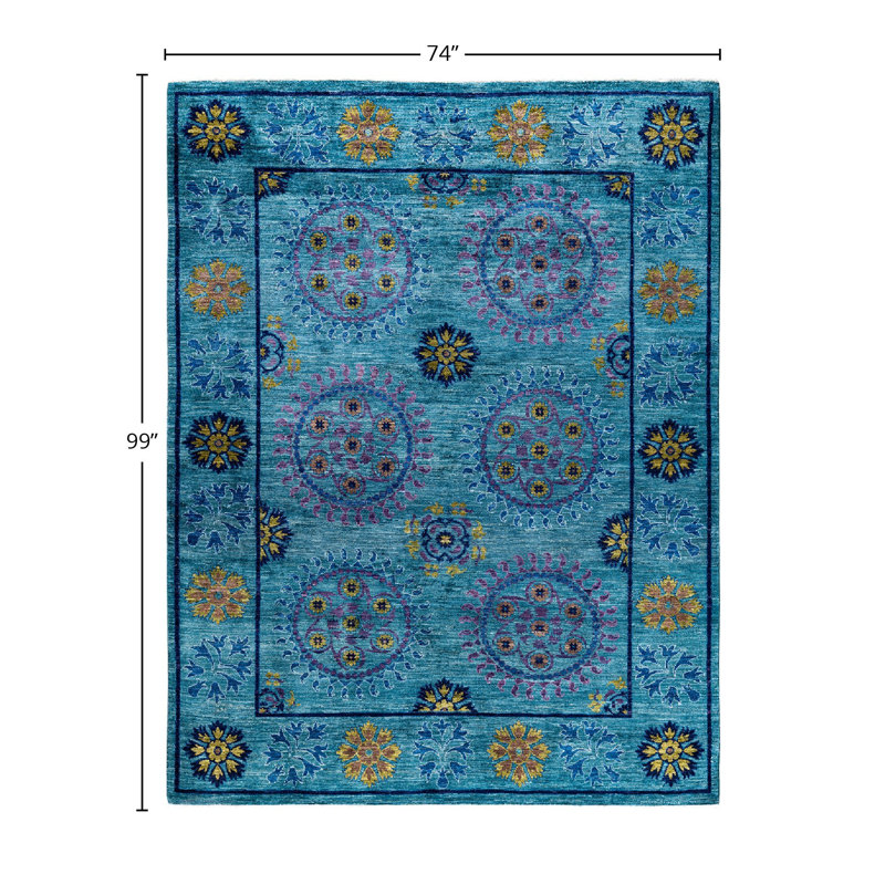 Tapis unique bleu / jaune / noir / rose 6 pi 2 po x 8 pi 3 po Overyed