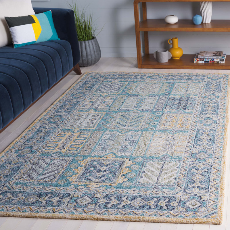 Taourirt Hand Tufted Wool/Cotton Oriental Rug in Teal/Blue, Rectangle 5' x 8'