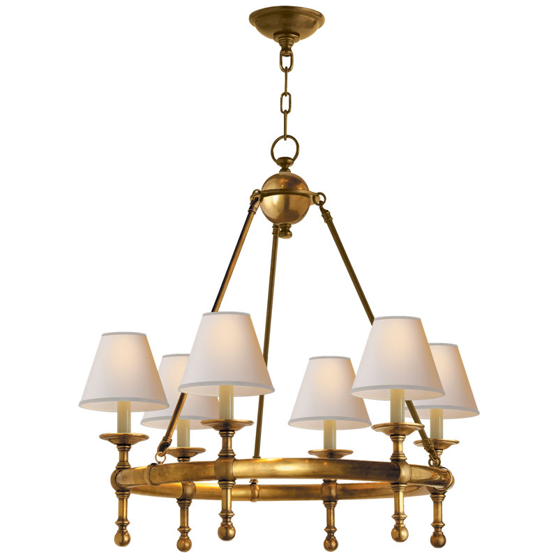 Chapman & Myers Classic Mini Ring Chandelier, Hand-Rubbed Antique Brass, Fabric