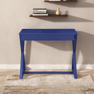 Bureau d'écriture pour bureau personnel, bureau rectangulaire en bois de 42 pouces avec tiroir et base en X, finition bleu riche