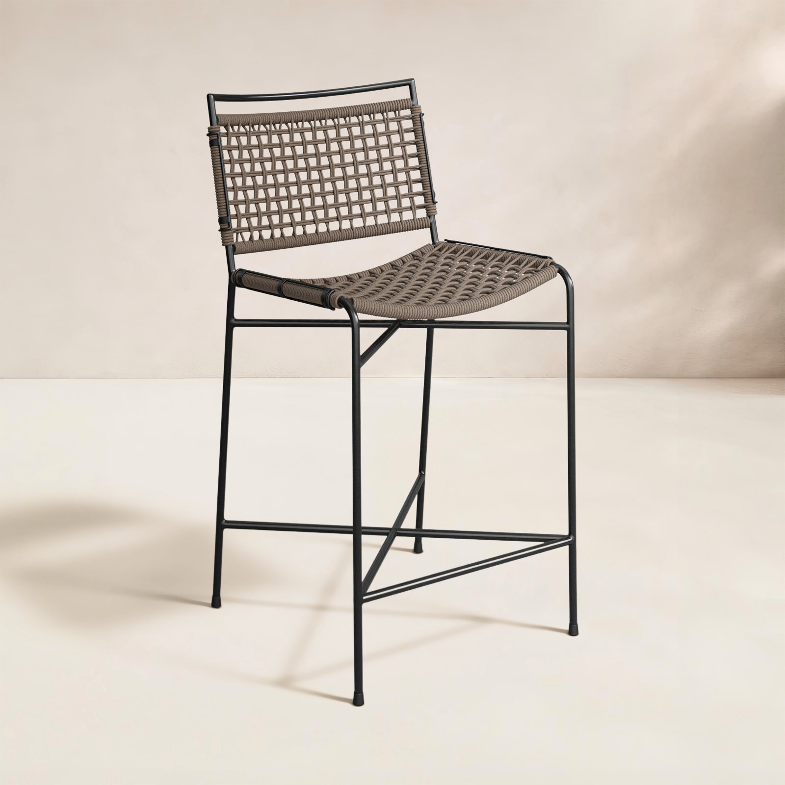 Segal Outdoor Bar Stool, 27.28" H, Earth Rope