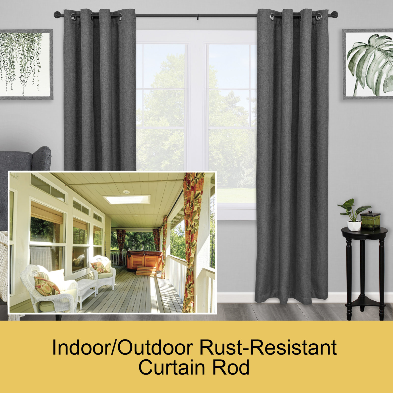 Kincaid Adjustable 0.63" Single Curtain Rod, 48" - 84", Black