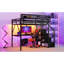 Lit mezzanine double en métal avec bureau et configuration Doohickey, éclairage coloré en escalier noir, tablettes supérieures de rangement intégrées-130149878