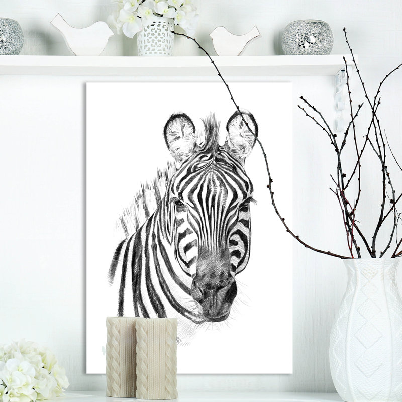 Zèbre en noir et blanc - impression sur toile tendue, H 20 po x l 12 po x P 1po