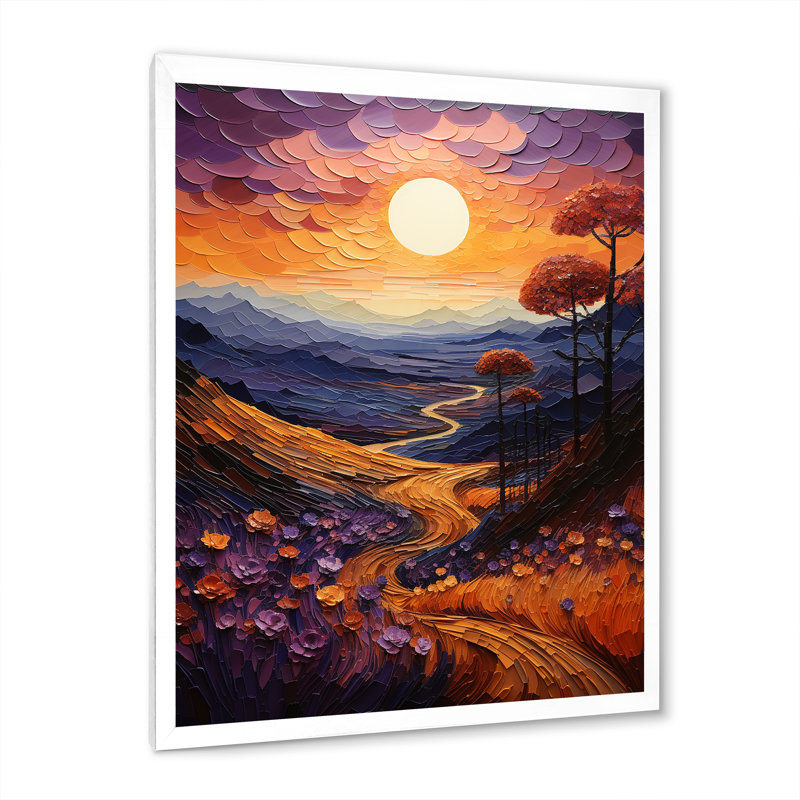 «Sunset Tangerine Twilight Patchwork III», art mural sur toile paysage et nature, Cadre photo blanc
