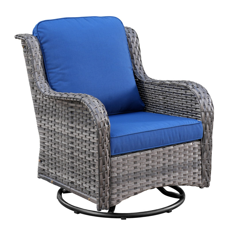 Ensemble de chaises berçantes d'extérieur en rotin avec coussins Tommy, gris, Bleu marine